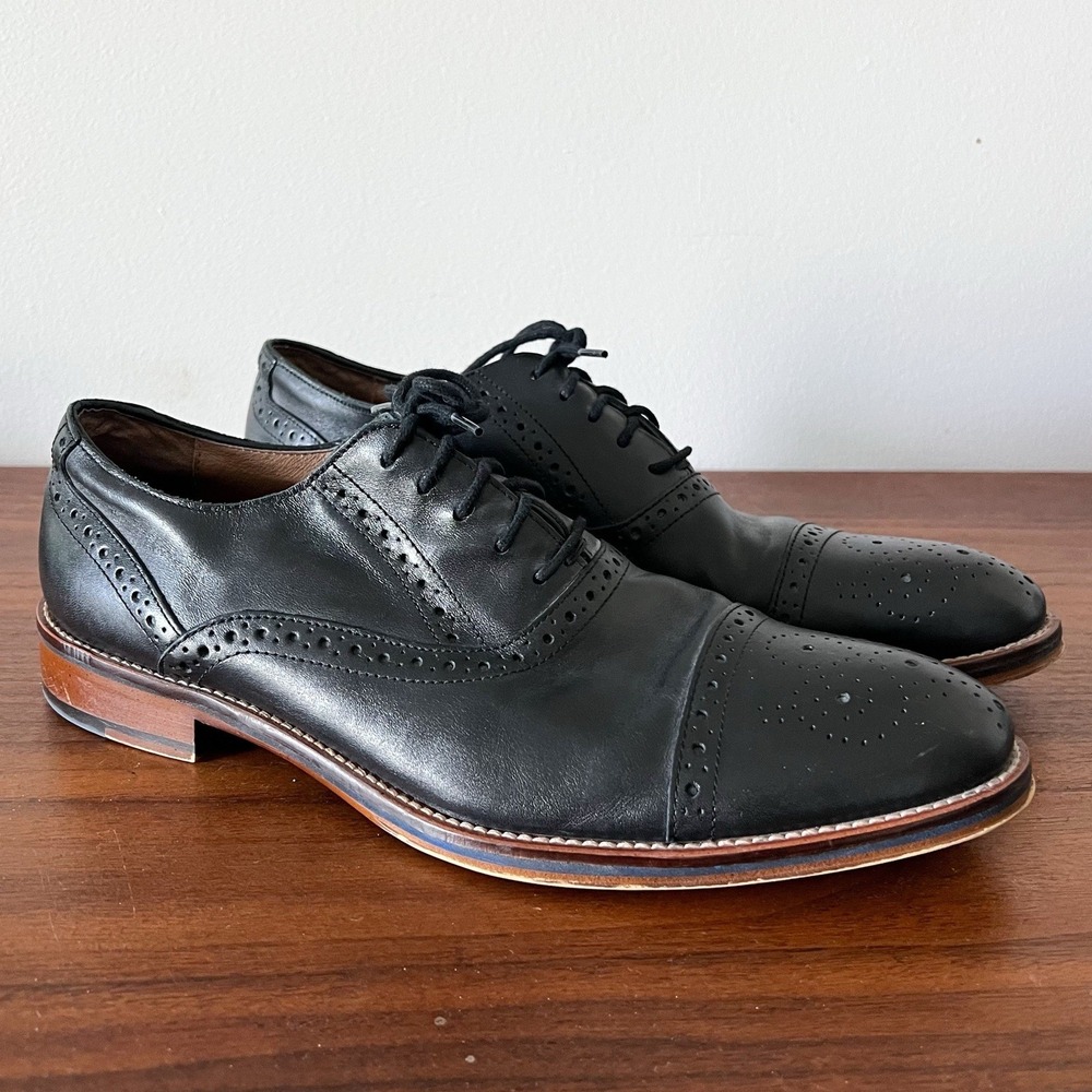 Johnston & Murphy Black Leather Cap Toe Oxfords Dress Shoes Men's Size 10M